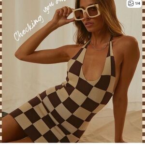 Peppermayo Halter Neck Brown and Cream Mini Dress